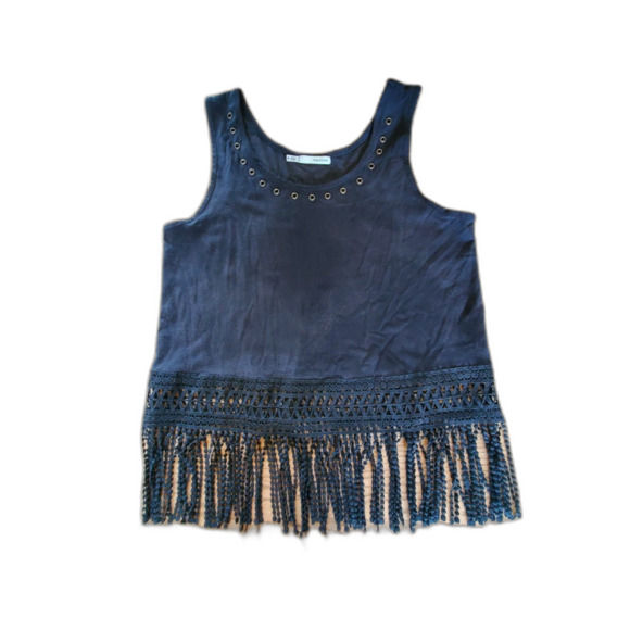Maurices Cropped Black Tank Top with Fringe M VGUC - Picture 2 of 7